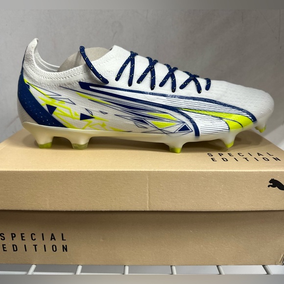 Puma Cp10 X Ultra Ultimate Firm GroundAg Soccer Cleats Mens White Blue - Picture 1 of 6